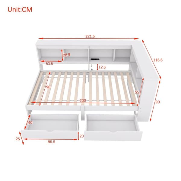 90 x 200 cm daybed - med USB-porte og opbevaringsplads - hvid