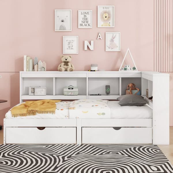 90 x 200 cm daybed - med USB-porte og opbevaringsplads - hvid