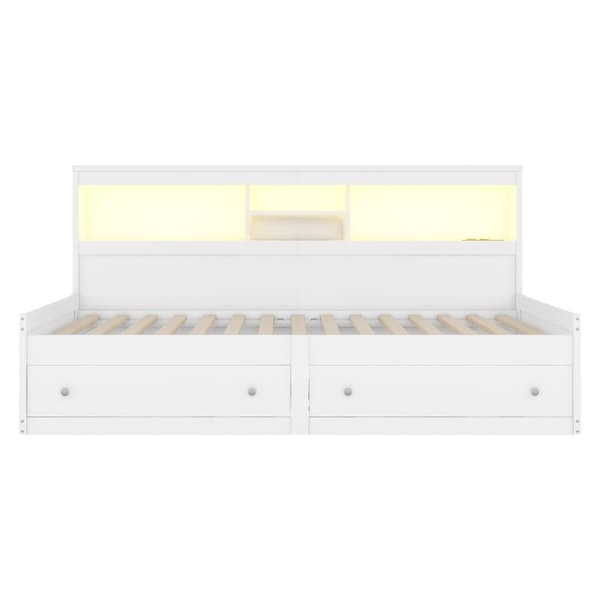 Sohvasänky 90 x 200 cm - USB-liitännällä ja 2 laatikolla - sälerunko - valkoinen