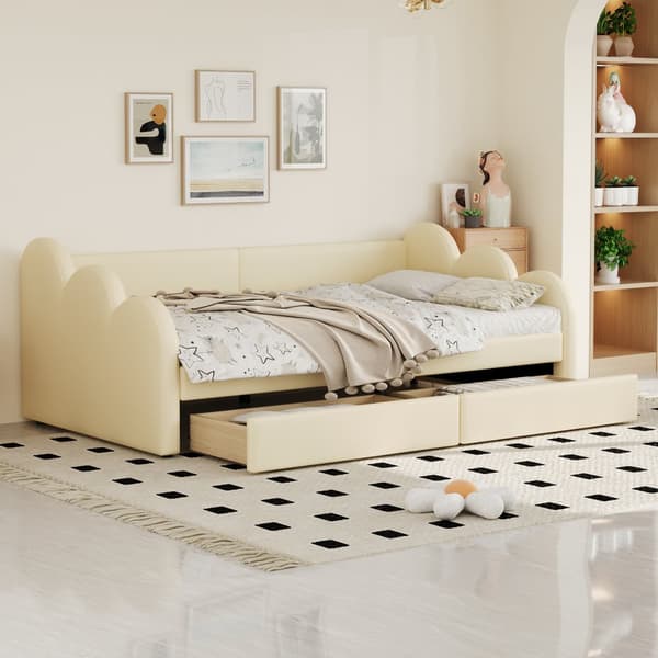 Upplysta banketter Rembourré och Similicuir 90x200cm - med 2 tiroirs - Beige