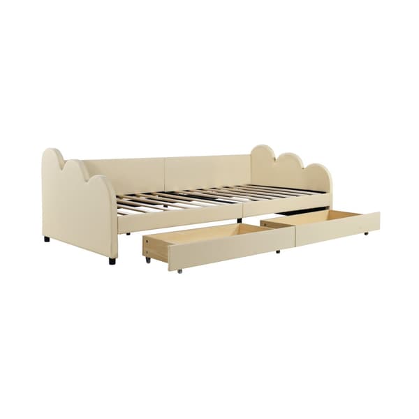 Upplysta banketter Rembourré och Similicuir 90x200cm - med 2 tiroirs - Beige