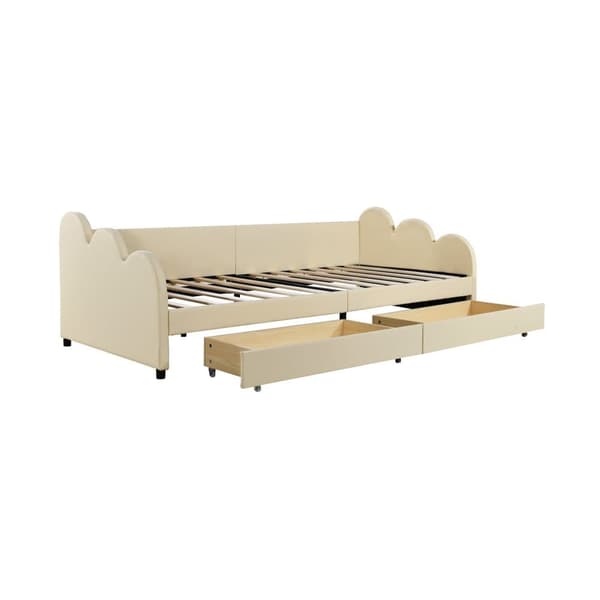 Upplysta banketter Rembourré och Similicuir 90x200cm - med 2 tiroirs - Beige