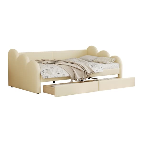 Upplysta banketter Rembourré och Similicuir 90x200cm - med 2 tiroirs - Beige