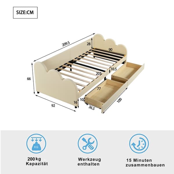 Upplysta banketter Rembourré och Similicuir 90x200cm - med 2 tiroirs - Beige