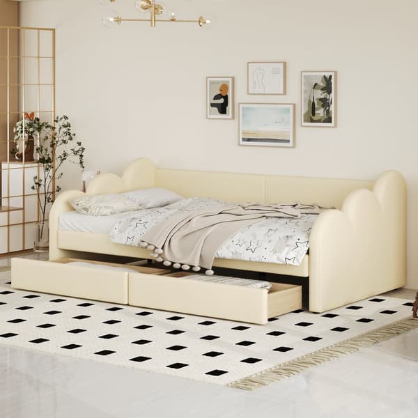 Upplysta banketter Rembourré och Similicuir 90x200cm - med 2 tiroirs - Beige