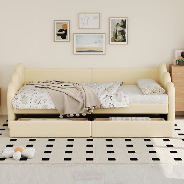 Upplysta banketter Rembourré och Similicuir 90x200cm - med 2 tiroirs - Beige