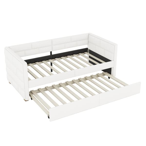 Bankettsäng med utdragbar säng 90x190/200cm - tillverkad av linnetyg - Beige
