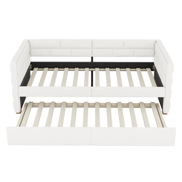 Bankettsäng med utdragbar säng 90x190/200cm - tillverkad av linnetyg - Beige