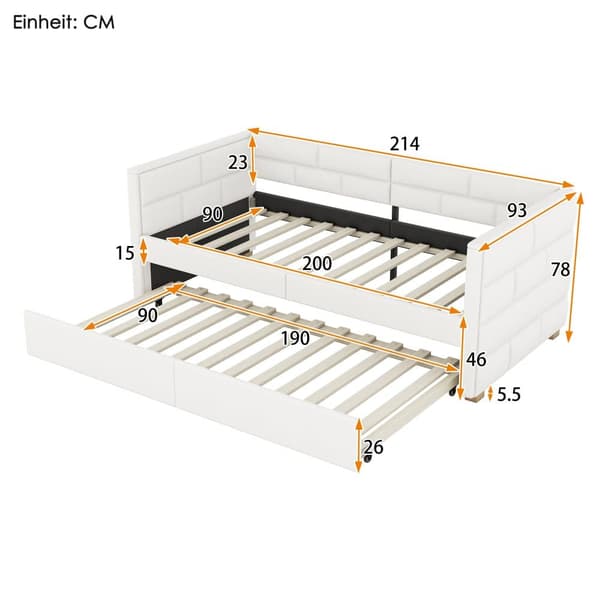 Bankettsäng med utdragbar säng 90x190/200cm - tillverkad av linnetyg - Beige