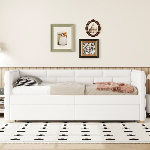 Bankettsäng med utdragbar säng 90x190/200cm - tillverkad av linnetyg - Beige
