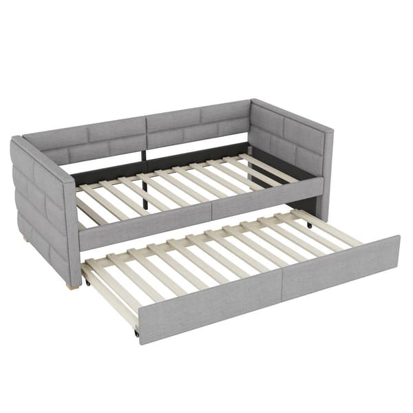 Bankettsäng med utdragbar säng 90 x 190/200 cm - tillverkad av linnetyg - grå