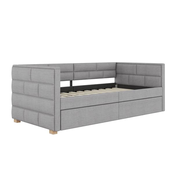 Bankettsäng med utdragbar säng 90 x 190/200 cm - tillverkad av linnetyg - grå
