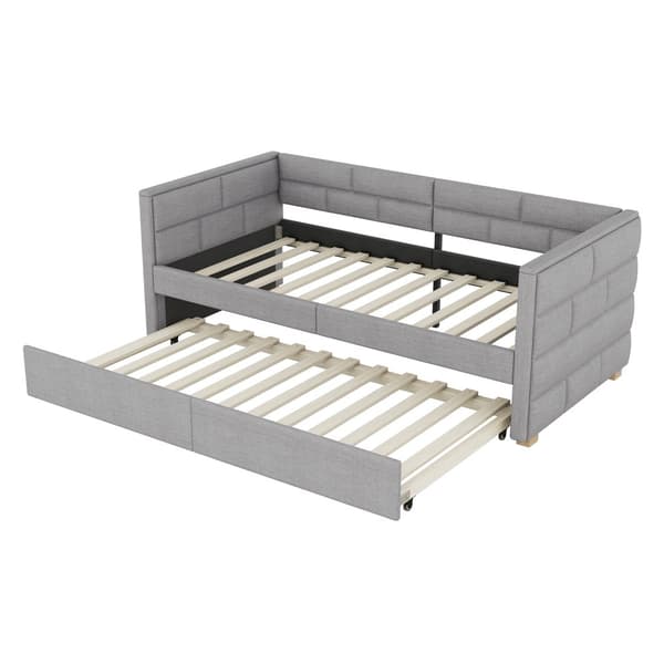 Bankettsäng med utdragbar säng 90 x 190/200 cm - tillverkad av linnetyg - grå