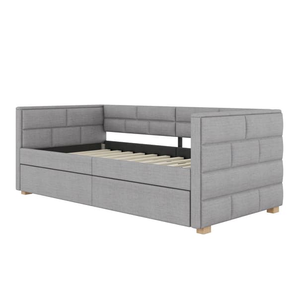 Bankettsäng med utdragbar säng 90 x 190/200 cm - tillverkad av linnetyg - grå