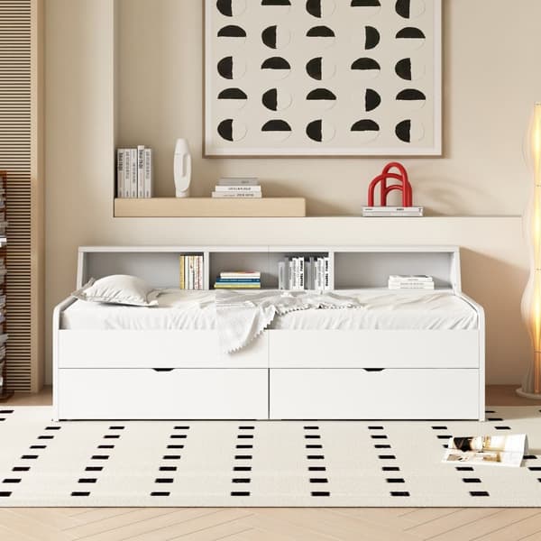 Dagbädd - 90 x 200 cm bäddsoffa med 2 lådor - Vit