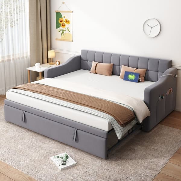 Bäddsoffa 90/180x190 cm - Sammetsklädsel - Med lamellram - Med förvaringsskydd - Färg grå (utan madrass)