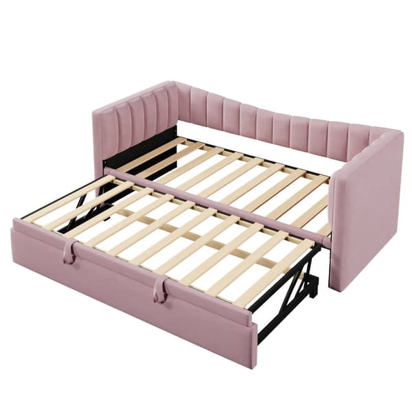 Stoppad bäddsoffa 90 x 200 cm / 180 x 200 cm - med utdragbar säng - sammet - rosa (madrass ingår ej)