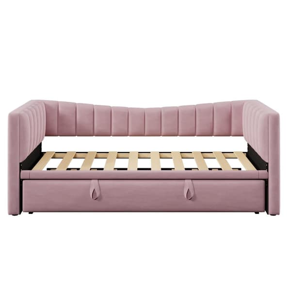 Stoppad bäddsoffa 90 x 200 cm / 180 x 200 cm - med utdragbar säng - sammet - rosa (madrass ingår ej)
