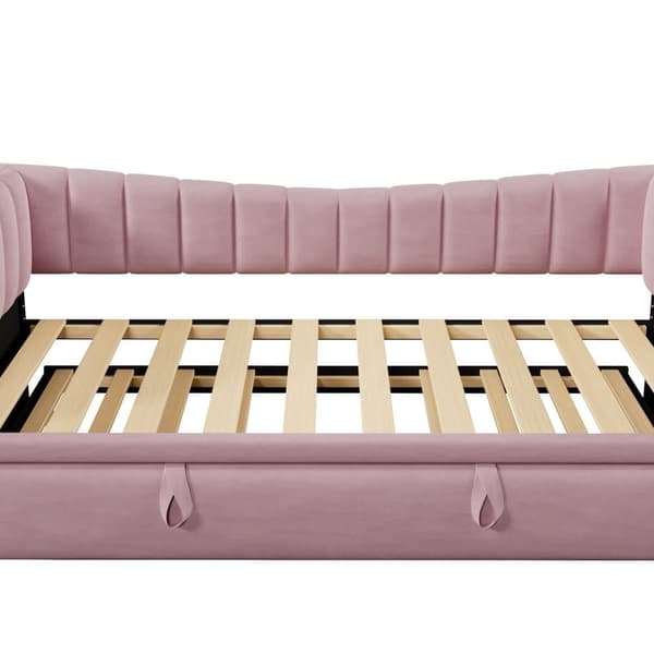 Stoppad bäddsoffa 90 x 200 cm / 180 x 200 cm - med utdragbar säng - sammet - rosa (madrass ingår ej)