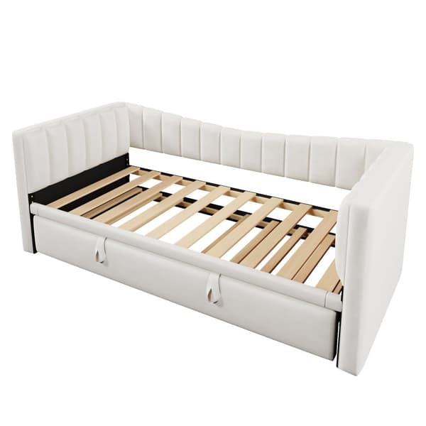 Polstret sovesofa 90 x 200 cm / 180 x 200 cm - med udtræksseng - velour - hvid (madras medfølger ikke)
