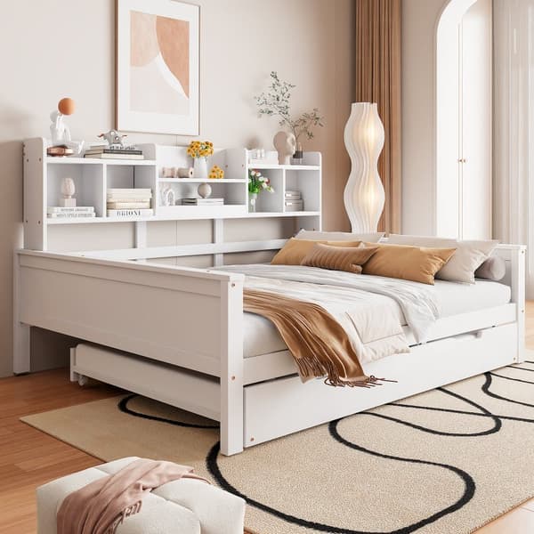 Nestsoffa 140x200 cm - nestsäng 90x190 cm - med förvaringsutrymme - lamellram - massiv furu - vit (madrass ingår ej)