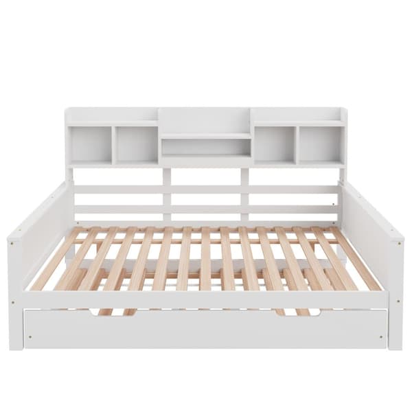 Nestsoffa 140x200 cm - nestsäng 90x190 cm - med förvaringsutrymme - lamellram - massiv furu - vit (madrass ingår ej)