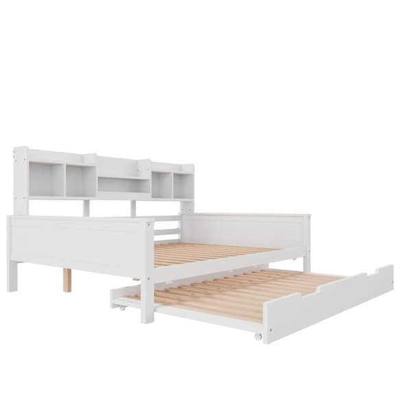 Nestsoffa 140x200 cm - nestsäng 90x190 cm - med förvaringsutrymme - lamellram - massiv furu - vit (madrass ingår ej)