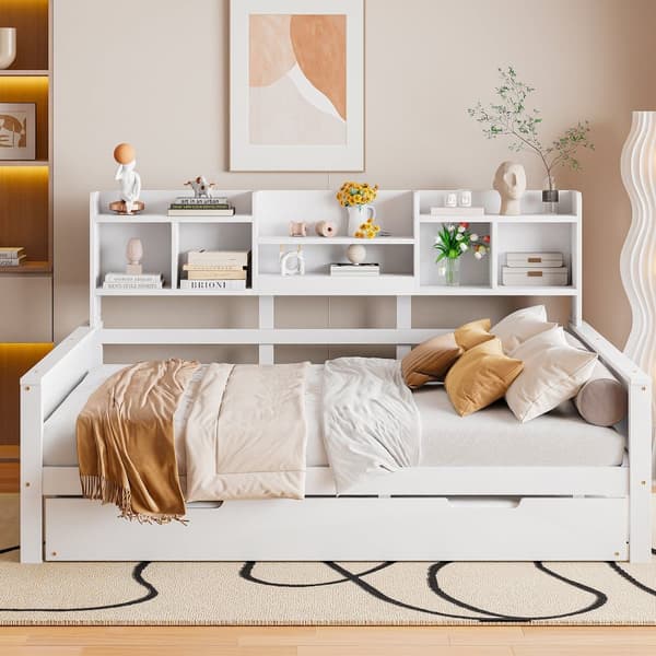 Nestsoffa 140x200 cm - nestsäng 90x190 cm - med förvaringsutrymme - lamellram - massiv furu - vit (madrass ingår ej)