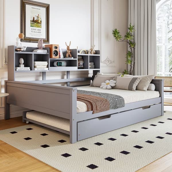 Nestsoffa 140x200 cm - nestsäng 90x190 cm - med förvaringsutrymme - lamellram - massiv furu - grå (madrass ingår ej)