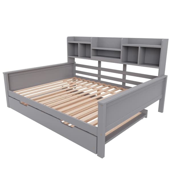 Nestsoffa 140x200 cm - nestsäng 90x190 cm - med förvaringsutrymme - lamellram - massiv furu - grå (madrass ingår ej)