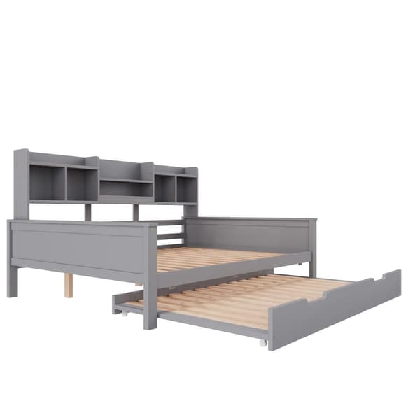 Nestsoffa 140x200 cm - nestsäng 90x190 cm - med förvaringsutrymme - lamellram - massiv furu - grå (madrass ingår ej)