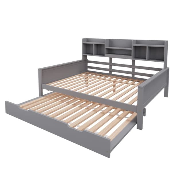 Nestsoffa 140x200 cm - nestsäng 90x190 cm - med förvaringsutrymme - lamellram - massiv furu - grå (madrass ingår ej)