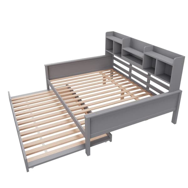 Nestsoffa 140x200 cm - nestsäng 90x190 cm - med förvaringsutrymme - lamellram - massiv furu - grå (madrass ingår ej)