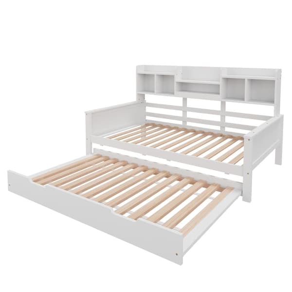 Nest sofa 90x200 cm - redeseng 90x190 cm - med opbevaringsplads - lamelbund - massivt fyrretræ - hvid (madras medfølger ikke)