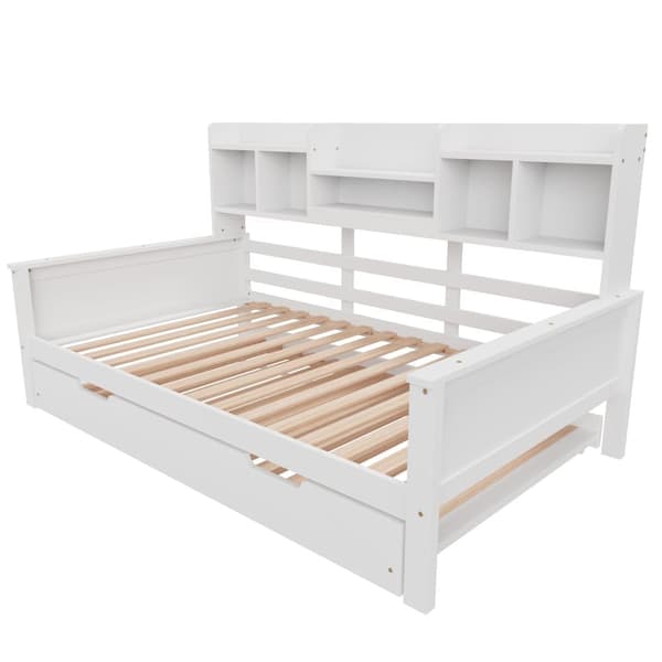 Nest sofa 90x200 cm - redeseng 90x190 cm - med opbevaringsplads - lamelbund - massivt fyrretræ - hvid (madras medfølger ikke)