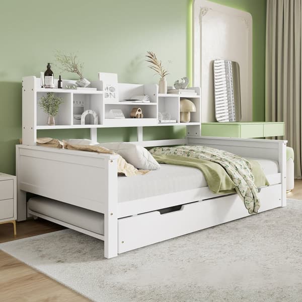 Nest sofa 90x200 cm - redeseng 90x190 cm - med opbevaringsplads - lamelbund - massivt fyrretræ - hvid (madras medfølger ikke)