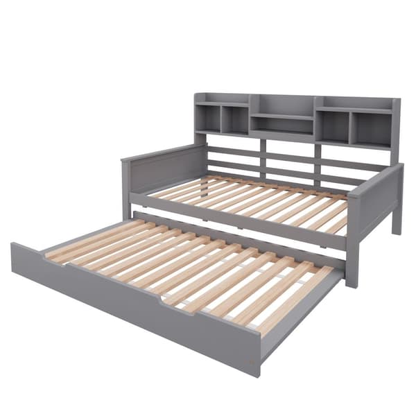 Nest sofa 90x200 cm - redeseng 90x190 cm - med opbevaringsplads - lamelramme - massivt fyrretræ - grå (madras medfølger ikke)