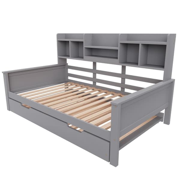 Nest sofa 90x200 cm - redeseng 90x190 cm - med opbevaringsplads - lamelramme - massivt fyrretræ - grå (madras medfølger ikke)