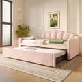 Miniatyrbillede 2 af 7: Sovesofa 90x200/180x200 cm - med sovesofa - med LED-lys - velour - pink (madras medfølger ikke)