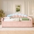 Miniatyrbillede 1 af 7: Sovesofa 90x200/180x200 cm - med sovesofa - med LED-lys - velour - pink (madras medfølger ikke)