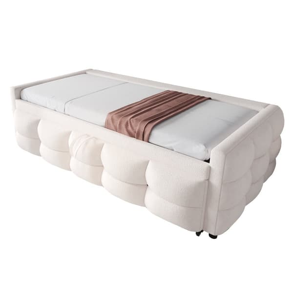 Utdragbar säng 90/180x190 cm i sammet - med lamellram - Beige