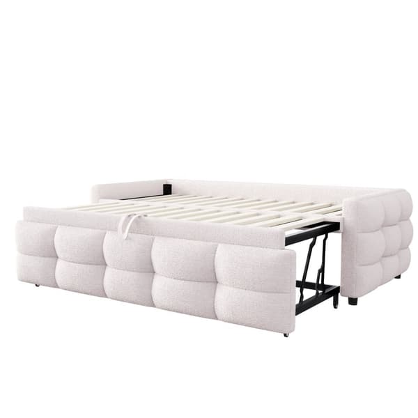 Utdragbar säng 90/180x190 cm i sammet - med lamellram - Beige