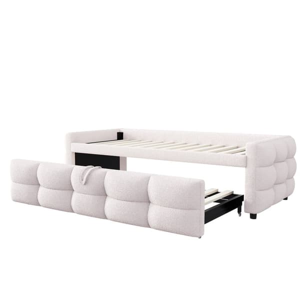 Utdragbar säng 90/180x190 cm i sammet - med lamellram - Beige