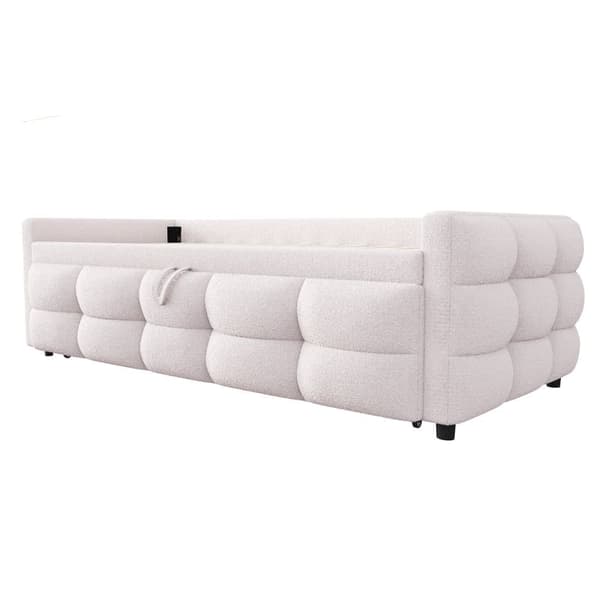 Utdragbar säng 90/180x190 cm i sammet - med lamellram - Beige