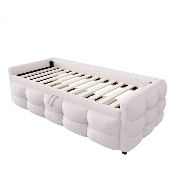 Utdragbar säng 90/180x190 cm i sammet - med lamellram - Beige