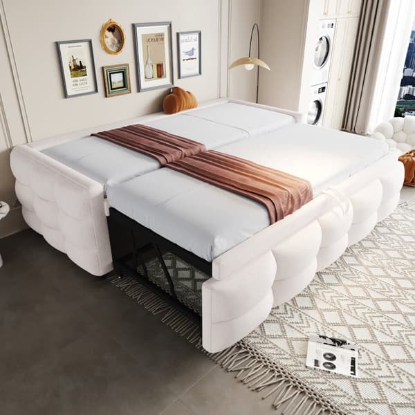 Utdragbar säng 90/180x190 cm i sammet - med lamellram - Beige