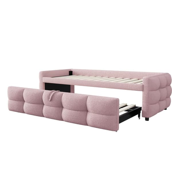 Udtræksseng 90/180x190 cm i velour - med lamelramme - pink
