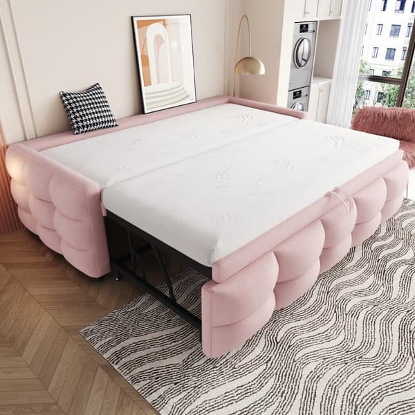 Udtræksseng 90/180x190 cm i velour - med lamelramme - pink