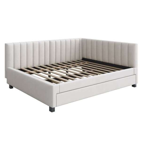 Stoppad dagbädd 140x200 cm - med utdragbar säng 90x190cm - sammetstyg - beige