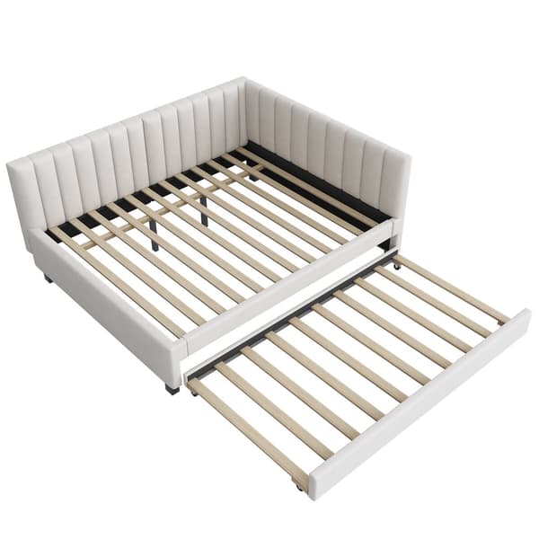Stoppad dagbädd 140x200 cm - med utdragbar säng 90x190cm - sammetstyg - beige